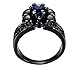 JAJAFOOK Womens Blue Sapphire Six Claws Four skull Black Gold Wedding Rings Size 5-10