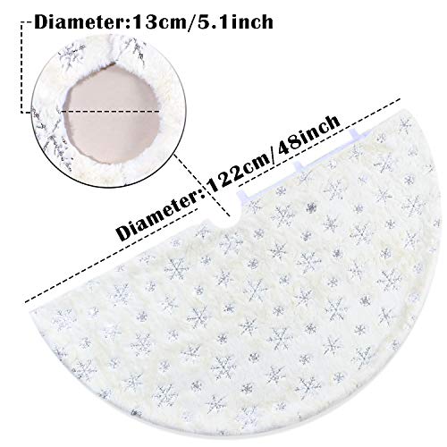 Lorfancy Christmas Tree Skirt, 48 inches Snowflake White Luxury Faux Fur Tree Skirt for Christmas Ornaments Decorations (Silver Snowflake) - Thumbnail 5