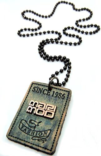Antique Vintage Dog Tag Mens Genuine Leather Necklace Dog Tag pendant Stonewashed charm choker Chain necklace Blue