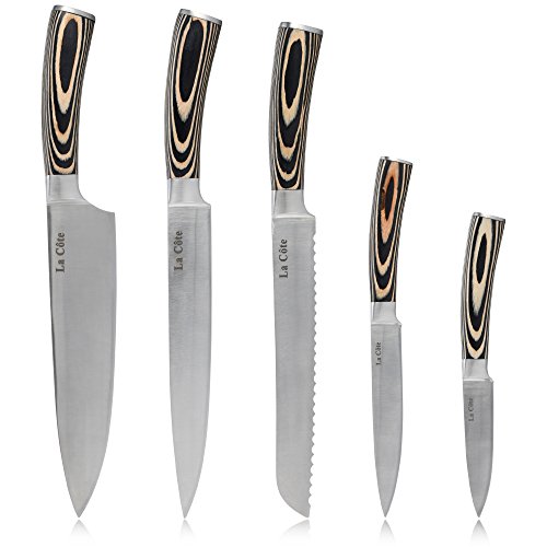 La Cote 5 Piece Chef Knives Set Japanese Stainless Steel Wood Handle In Gift Box (5 PC Chef Knife Set - Zebra Color)