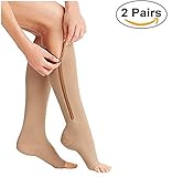 Zipper Compression Socks (2 Pairs), Open Toe Leg Support Medical Edema Varicose Veins Swollen Sore Knee Stockings