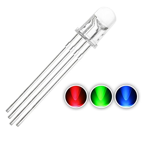 Chanzon 100 pcs 5mm RGB LED Diode Lights Tricolor (Multicolor Red Green Blue 4 pin Common Cathode Clear DC 20mA/Color) Super Bright Lighting Bulb Lamps Electronics Components Light Emitting Diodes