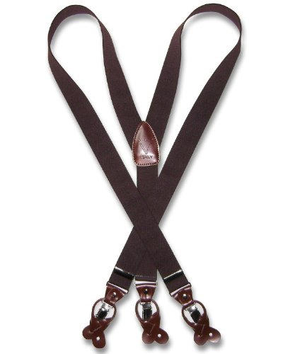 Vesuvio Napoli Mens Y-Back Button & Clip Convertible Suspenders (Brown)