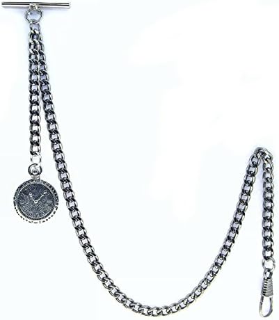 Albert Chain Pocket Watch Curb Link Chain Antique Silver Plating Fob T Bar AC36