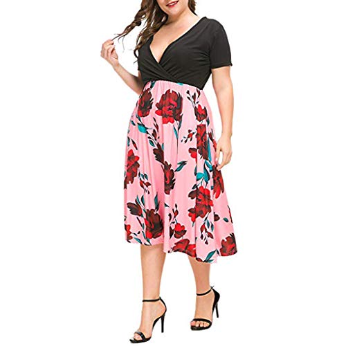 image for Cliramer Fashion Women Plue Size Cross V-Neck Short Sleeve Print Empir