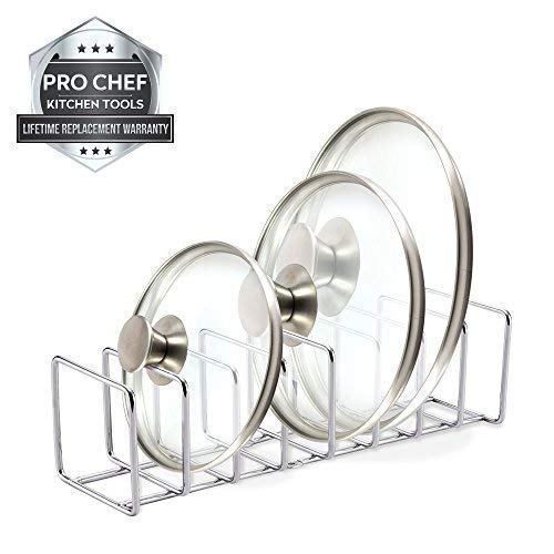 Pro Chef Kitchen Tools Stainless Steel Pot Lid Organizer - Keep Your Cabinets Organized with Metal Vertical Storage Shelf To Hold Pan Lids, Plates, Dishes, Cutting Boards (Packaging may vary)