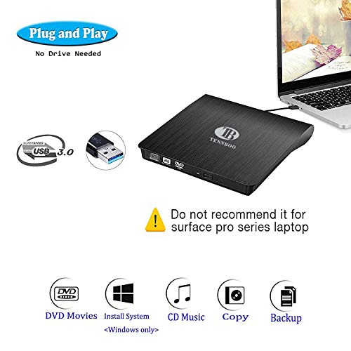 USB 3.0 External DVD CD Drive Burner,TENNBOO Portable CD/DVD-RW Burner Writer Player for Laptop Notebook PC Desktop Computer,High Speed Data Transfer Support Windows XP/Vista/7/8/2000,Mac OS