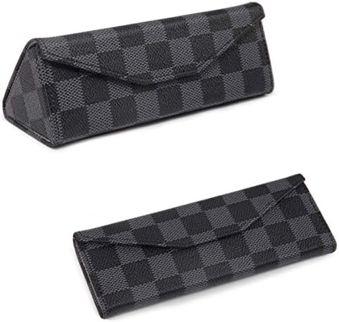 Daisy Rose Foldable Hard Shell Checkered Protective case for Glasses and Sunglasses - PU Vegan Leather