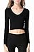 S-ZONE Women's Crop Top,Stretchy Modal,Long Sleeve,V-Neck