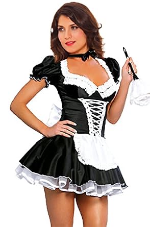 Amazon.com: JJ-GOGO Women's French Maid Costume Sexy Black Satin