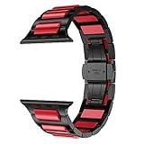 RABUZI Compatible Apple Watch Band 44mm/42mm,Hard Anodized 6000 Series Aluminum Red, Black Stainless Steel Metal Link Bracelet Strap Compatible Apple Watch Series 5/4/3/2/1