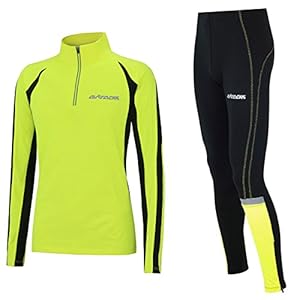 Airtracks Thermische hardloopset voor dames of heren – thermische loopbroek lang neon + thermo-loopshirt lange mouwen…