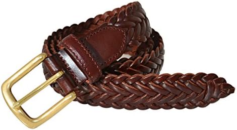 796 Toneka Men’s Woven Navy Grey Cowhide Full grain Braided Leather Dress Belt (52, Dark Brown)