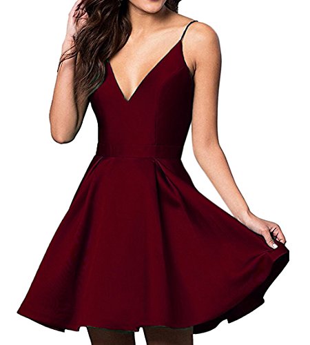 VinBridal Spaghetti Straps Satin Short Ball Gown Homecoming Dresses with Pocket Burgundy 16