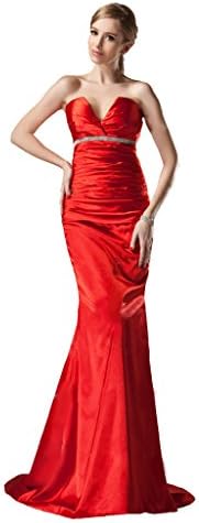 StarGirl Custom Made Womens Trumpet Mermaid V-neck Sweep Train Charmeuse Evening Dress With Ruffle Beading Red Custome Made