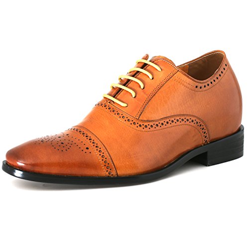 CHAMARIPA height Increasing Elevator Shoes 2.76   Taller Men Wingtip Oxford Dress Shoes K6531 (9 D(M),Brown)