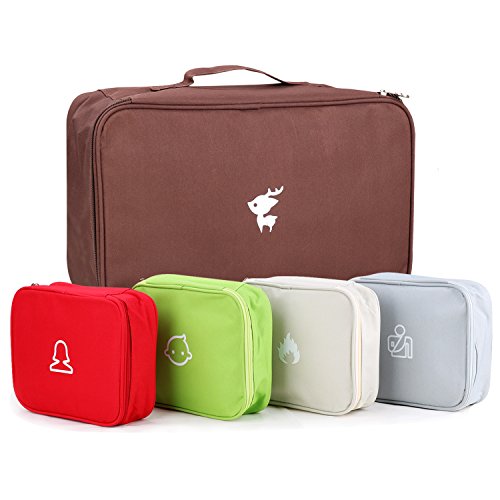 Wimaha Large Medicine Bag with 4 Small Classified Medical Bag, Portable Family Travel Outdoor Emergency First Aid Kit Storage Box, Brown