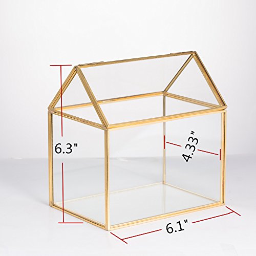 NCYP 4.33 Inches Geometric Glass Decor Terrarium Centerpiece Tabletop Planter Handmade Copper House Shape Flower Pot for Plants Succulents (6.1" X 6.3" X 4.33" )