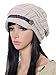 ELACUCOS Women Winter Beanie Cabled Checker Pattern Knit Hat Button Strap Cap Beige