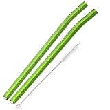 Hummingbird Glass Straws Green Bent 9 in x 9.5 mm Classic Comfort Size 2 Pack With Cleaning Brush
