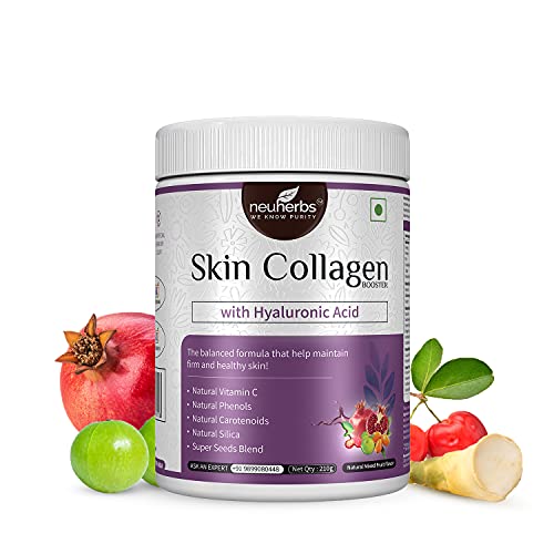 Neuherbs Plant-Based Skin collagen Booster with Hyaluronic acid, Vitamin-C, Ellagic Acid, Carotenoids, Silica &amp; Super Seeds Blend for Anti-aging &