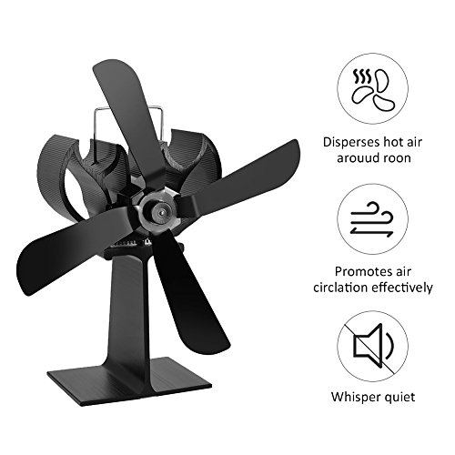 Aneil Fireplace Fan 4-Blades Heating Furnace Distribution Heat Powered Wood Burning Stove Fan Thermo-motive Winter Cold Weather (A)