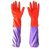 TOPWEL Long Sleeve Beam Port Plus Velvet Gloves Antiskid Household Laundry Dishwashing Waterproof Gloves (1)
