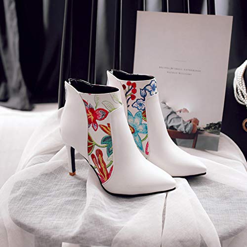 kaifongfu Women's Shoes Ankle Boots Zipper High Heel Pointed Toe Shoes(White,36) - Thumbnail 3