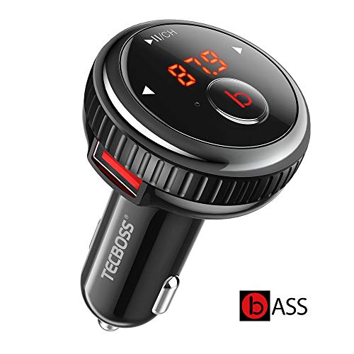 [Enhanced Bass] TECBOSS Bluetooth FM Transmitter for Car, FM Transmitter Bluetooth v5.0, Support Hands-Free Calling, Play Music, 2-Port USB Car Charger, World First One Key Switch Bass Technology - Thumbnail 7
