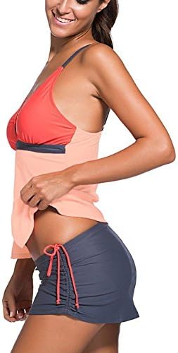 nb1221FJ1 Womens Summer Colorblock Tankini Top and Bottom Set Swimsuit Bikini Sexy Orange Pink(US18-20) XXXL