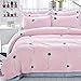 3 Pieces Pink Duvet Cover Set - Ultra Soft and Easy Care Design Bedding Duvet Cover King Size + 2 Pillow Shams- 800 TC Dandelion Girls Comforter Cover with Zipper Closure 4 Corner Ties