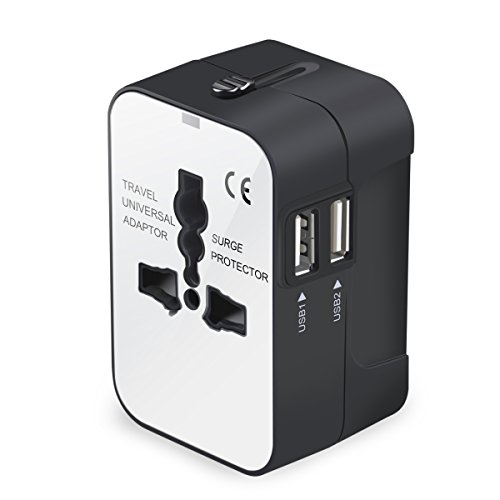 Travel Adapter, Universal All in One Worldwide Travel Adapter Power Converters Wall Charger AC Power Plug Adapter with Dual USB Charging Ports for USA Eu Uk AUS, White