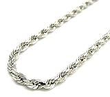 10K White Gold Rope Chain Diamond Cut Chain Pendent Necklace 2 MM, 16