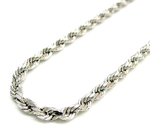 10K White Gold Rope Chain Diamond Cut Chain Pendent Necklace 2 MM, 16