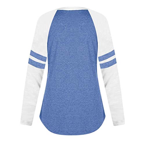 Sumen Teen Girls Long Sleeve Blouse Cute Cat Printing Splice Tops T-Shirt Blue - Thumbnail 2