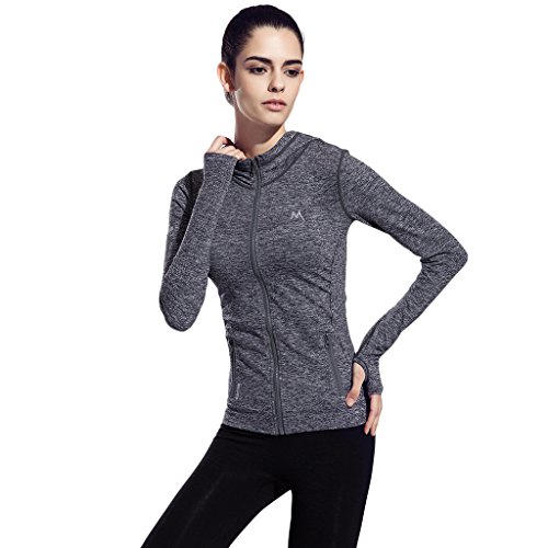 2-Fitness Women's Running Hoodies, Full-Zip Running Jacket with Side Zipped  Pockets Gray Small