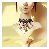 Red Beads Flower Link Popular Girl Gothic Lolita Black Lace Collar Choker Necklace
