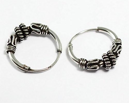 Real 925 Sterling Silver Bali Earring Hoops Black Oxidized Unisex 1/2" (12 mm)