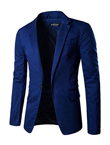 Allegra K Mens Long Sleeves Padded Shoulders Casual Autumn Blazer Blue M