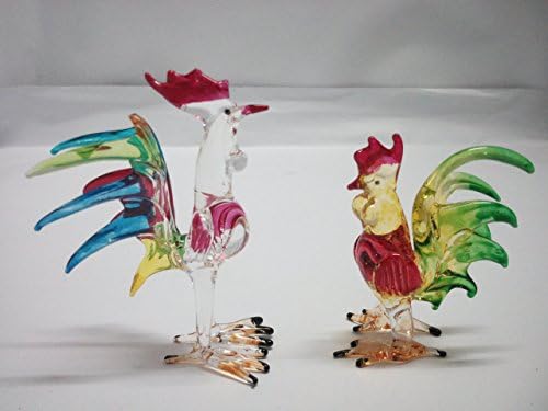 Kimsowa Chicken Blown Color Clear Glass Animal Figurine Dollhouse Miniatures Handmade Art Decor Collectible