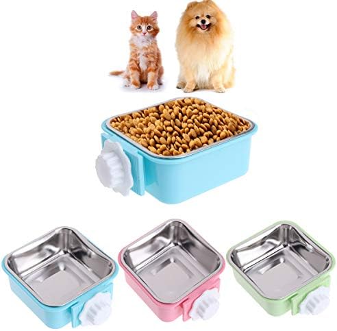 Luck Dawn Crate Dog Bowl, Stainless Steel Removable Hanging Food Water Bowl Crate Coop Cup,Pet Cage Bowls with Bolt Holder for Dog, Puppy, Cat, Rabbit, Bird,Small Animals