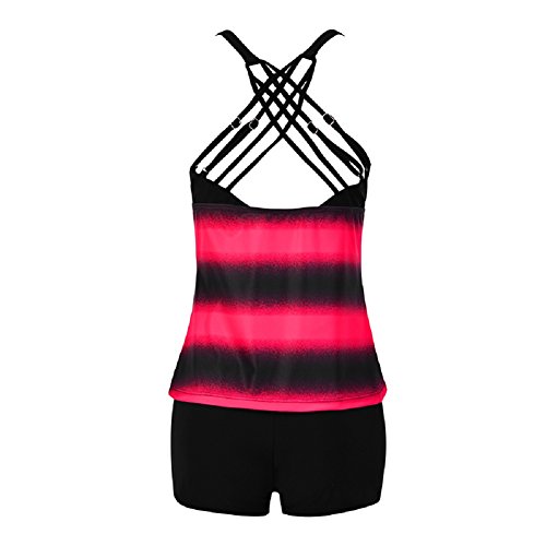 Viyear Women's Plus Size Two Pieces Tankini Set Straps Athletic Swimwear Red L(US 8-10) - Thumbnail 6