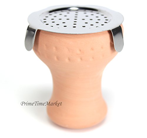 Royal Shisha Unglazed Ceramic Clay Hookah Bowl Head With Stainless Steel Metal Charcoal Screen Lid + Silicone Grommet