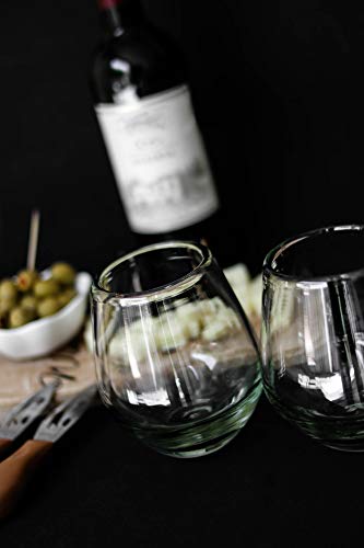 Unique Mexican Artisan Hand Blown Large Drinking Glasses for Red Wine Lovers, Popular Couples Wedding, Hostess Glassware Gift Idea Set of 4 Stem Less Recycled Lead Free Glass Cup 16 Oz