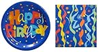 Blue Happy Birthday Paper Party Packs (18 Plates+20 Napkins)