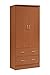 HODEDAH 2 Door Wood Wardrobe Bedroom Closet with Clothing Rod inside Cabinet and 2 Drawers for Storage, Cherry