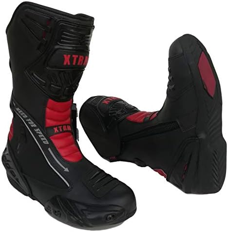 XTRM Evo Semi Motorcycle Motorbike Sports Biker Adventure Reinforced Leather Boots Black/Red Adults Size UK 7 / EU 41