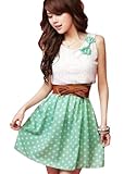 Tzou Ladies Scoop Neck Sleeveless Lace Upper Detail Casual Dress