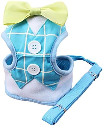 KYZ Male Female Dog Bow Vest Harness Dog Collar Leash Set For Large/Medium/Small Dog to Party Blue S