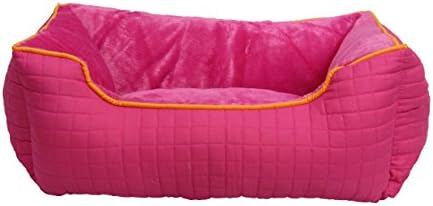 Quilted Dog Bed for 11-25lb dogs | 24 x 18 x 11 inches (Pink / Orange)